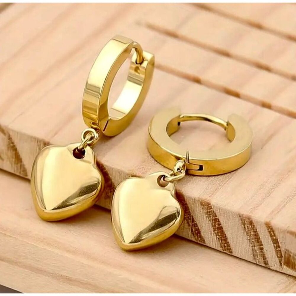 Dainty Dangle Heart Huggie Earrings - Picture 5 of 5
